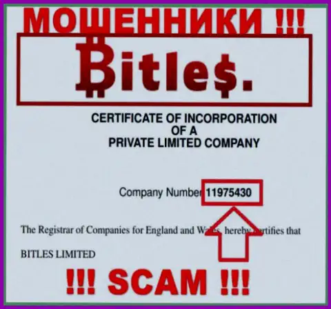 Номер регистрации internet-шулеров Bitles, с которыми весьма рискованно иметь дело - 11975430