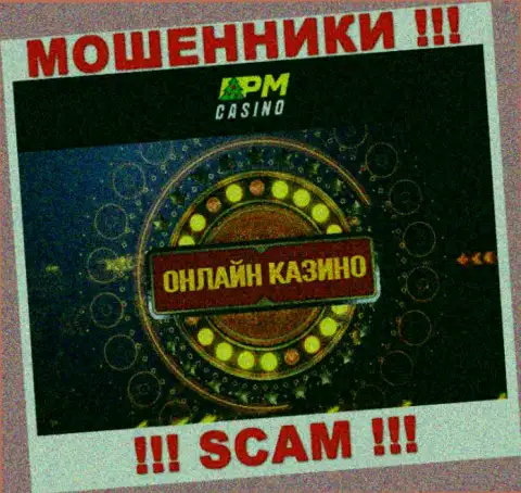 Вид деятельности интернет мошенников PM Casino - это Казино, но знайте это обман !!!