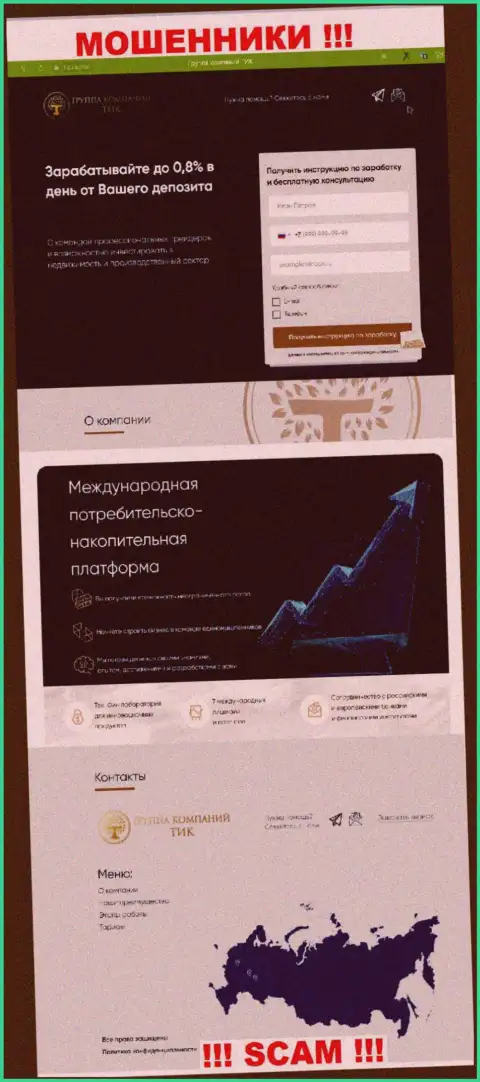 Скрин официального информационного ресурса TIC Capital - ТИК Капитал