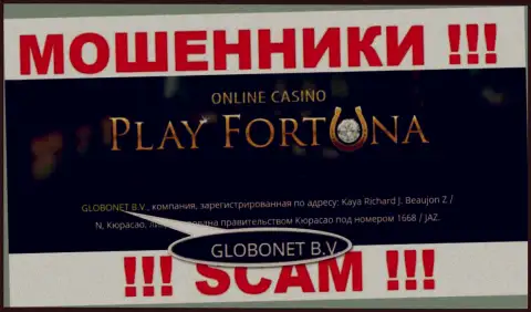 Данные о юр. лице PlayFortuna Com, ими является контора GLOBONET B.V.
