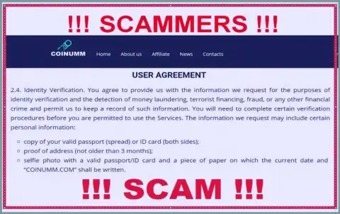 Coinumm Scammers are collect personal data from the customers