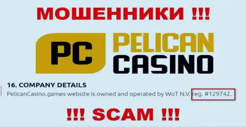 Рег. номер PelicanCasino Games, взятый с их официального онлайн-сервиса - 12974