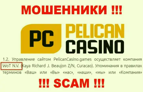 Юридическое лицо компании PelicanCasino Games - это WoT N.V.