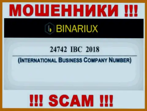 Бинариакс оказывается имеют регистрационный номер - 24742 IBC 2018