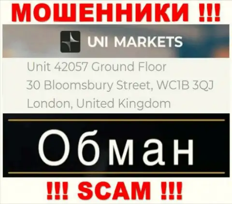 Адрес регистрации компании UNI Markets на официальном информационном сервисе - фиктивный ! БУДЬТЕ КРАЙНЕ ОСТОРОЖНЫ !!!