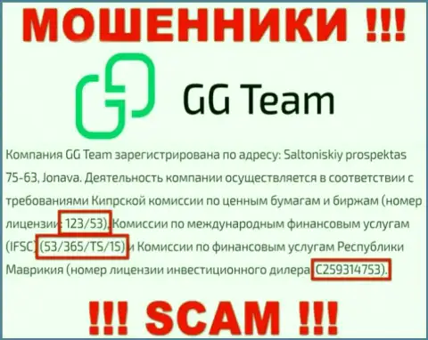 Очень рискованно верить организации GG-Team Com, хотя на веб-портале и показан ее номер лицензии
