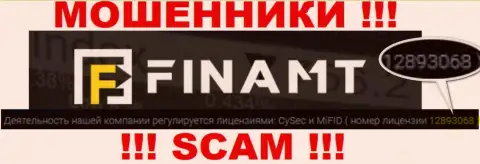 Мошенники Finamt Com не скрывают свою лицензию, представив ее на онлайн-ресурсе, но будьте крайне бдительны !