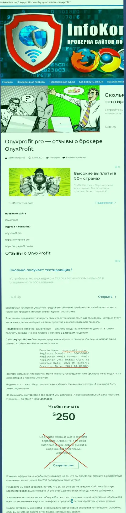 OnyxProfit - это развод, на который вестись слишком рискованно (обзор мошеннических комбинаций компании)