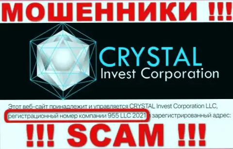 Регистрационный номер компании Crystal Invest, скорее всего, что и липовый - 955 LLC 2021