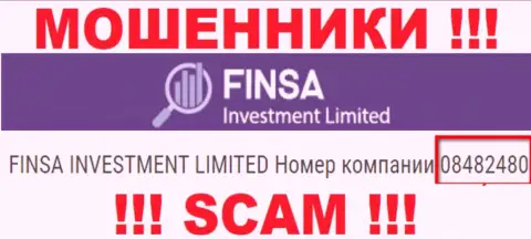 Как представлено на сайте мошенников FinsaInvestment Limited: 08482480 - это их рег. номер
