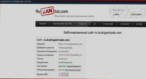 Web-портал Будриган Трейд на территории РФ был заблокирован Генпрокуратурой