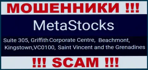 На официальном веб-ресурсе MetaStocks приведен адрес этой конторе - Suite 305, Griffith Corporate Centre, Beachmont, Kingstown, VC0100, Saint Vincent and the Grenadines (офшорная зона)