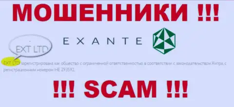 Компанией EXANTE управляет XNT LTD - инфа с официального портала мошенников