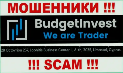 Не взаимодействуйте с организацией Budget Invest - указанные internet шулера сидят в оффшорной зоне по адресу 8 Octovriou 237, Lophitis Business Center II, 6-th, 3035, Limassol, Cyprus
