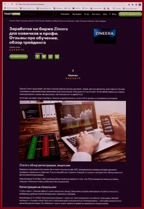 Правила регистрации на официальной интернет-странице брокерской компании Zinnera, представленные в публикации на сайте TrustVipe Com