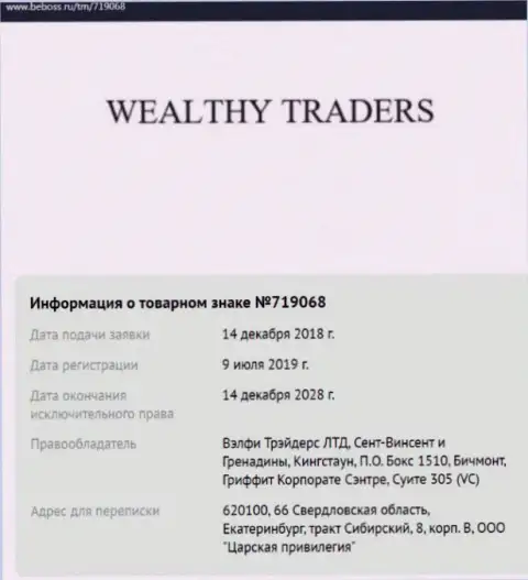 Данные о брокере Wealthy Traders, позаимствованные на портале бебосс ру